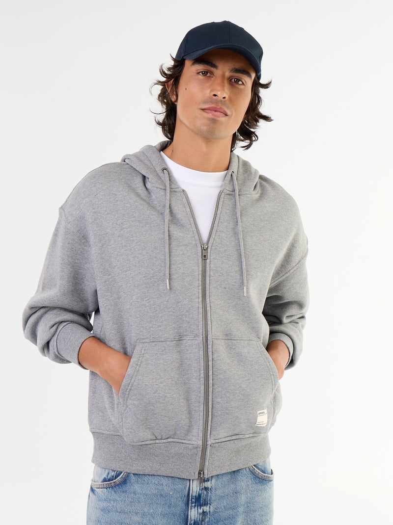 sudadera con capucha y cremallera lisa Gris - Kiabi