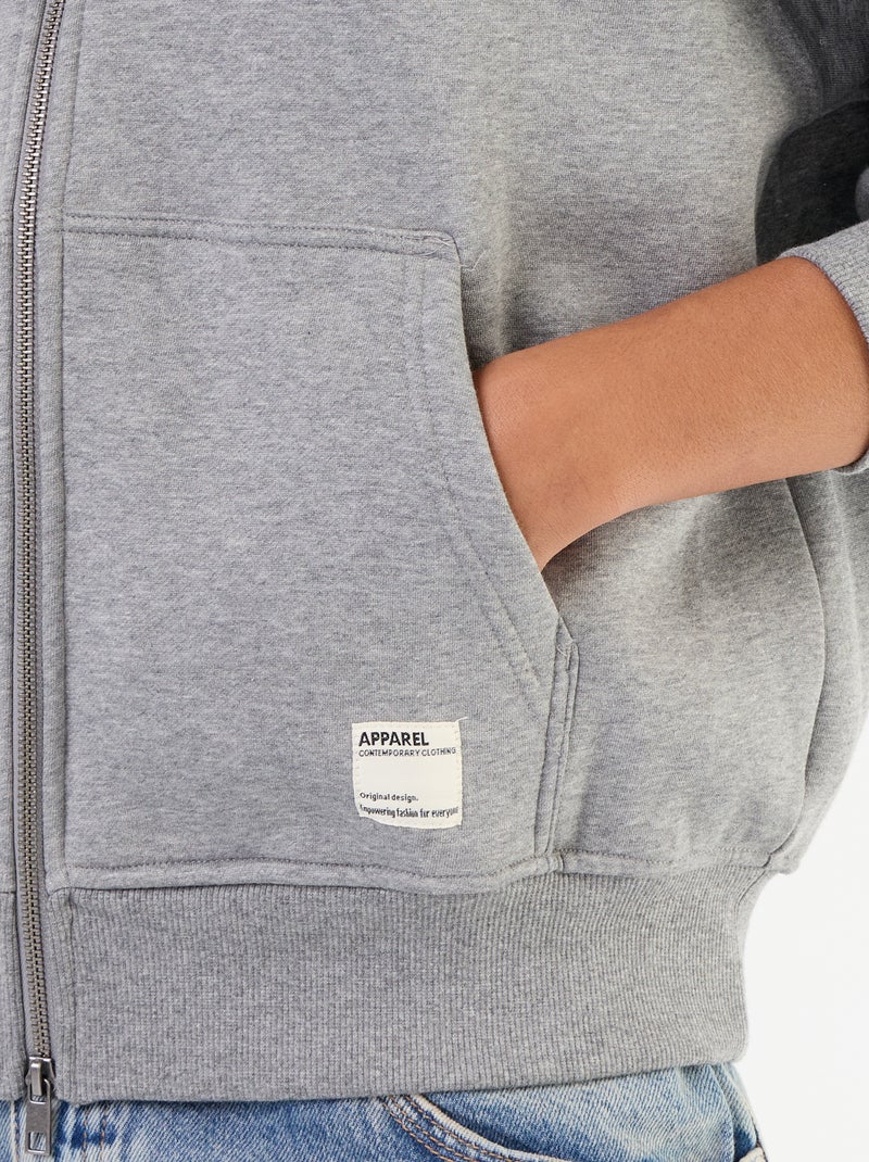 sudadera con capucha y cremallera lisa Gris - Kiabi