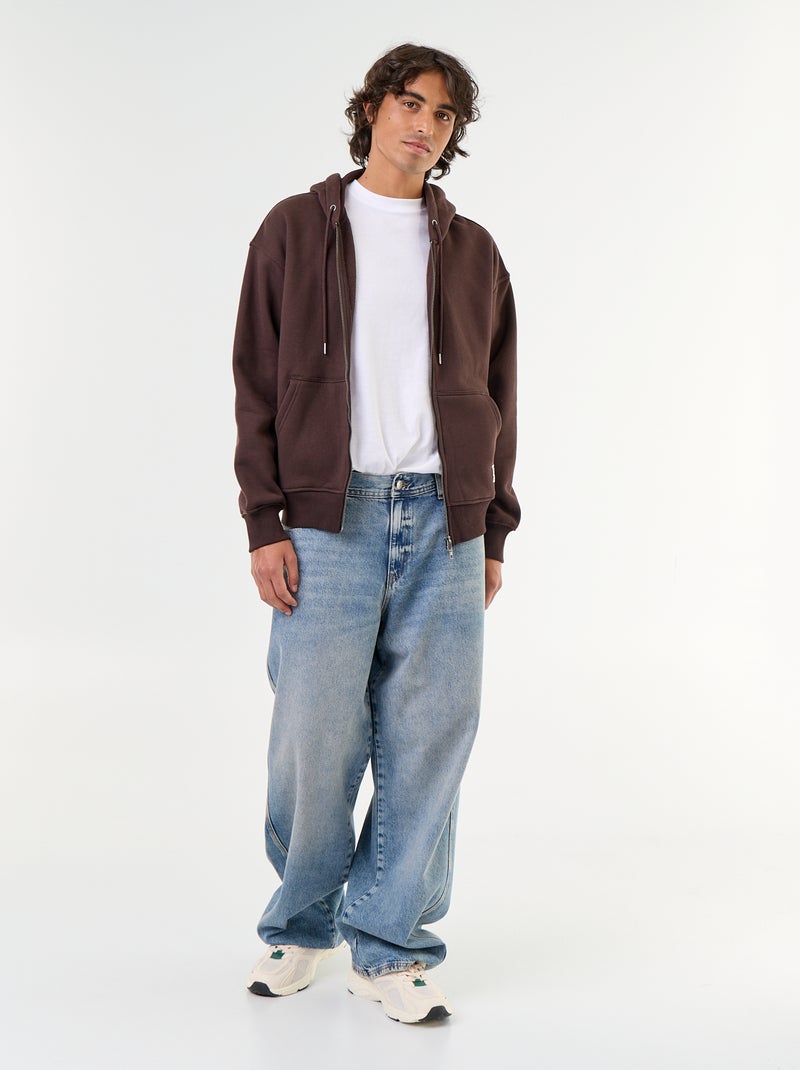 sudadera con capucha y cremallera lisa Marron - Kiabi