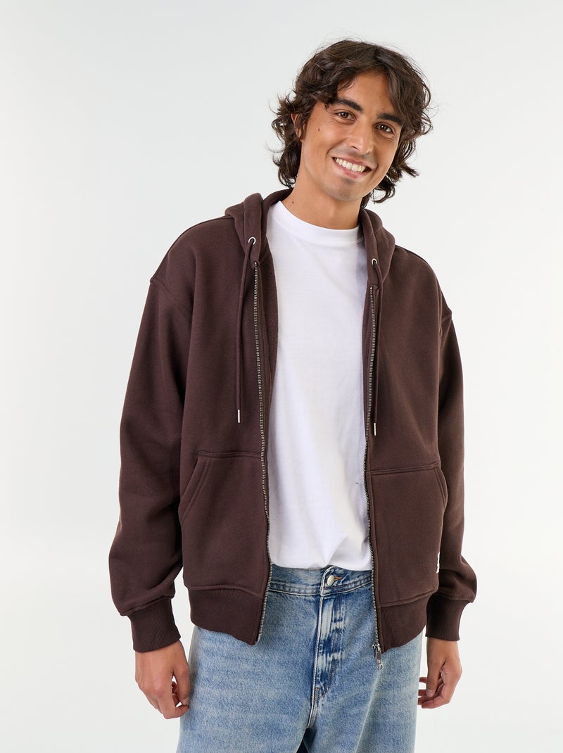 sudadera con capucha y cremallera lisa Marron - Kiabi