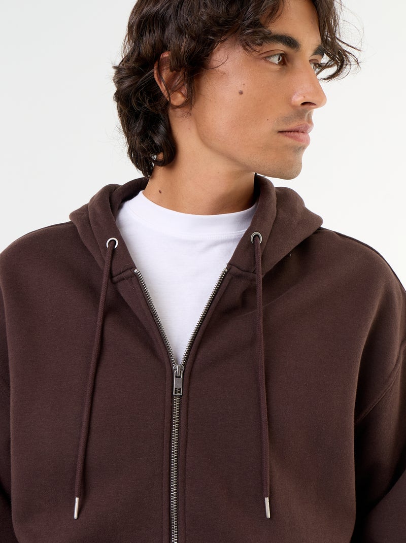 sudadera con capucha y cremallera lisa Marron - Kiabi