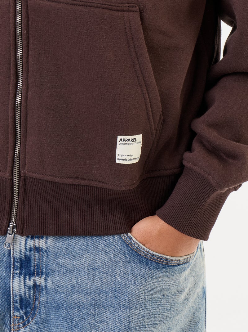 sudadera con capucha y cremallera lisa Marron - Kiabi