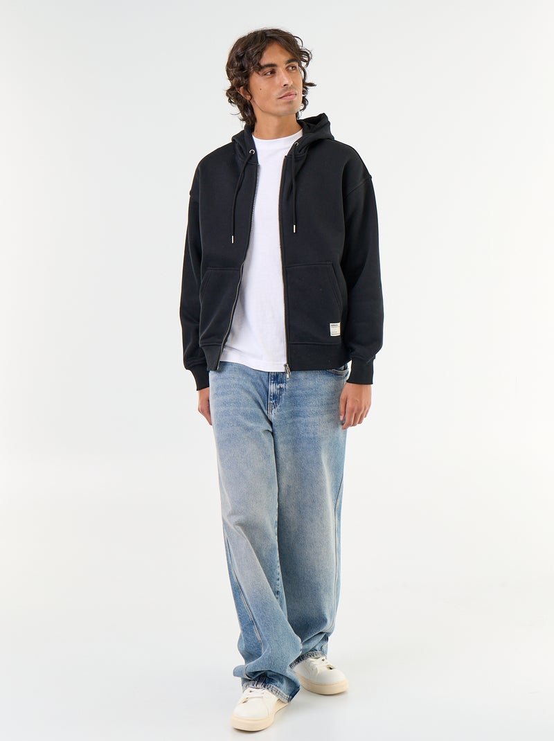 sudadera con capucha y cremallera lisa Negro - Kiabi