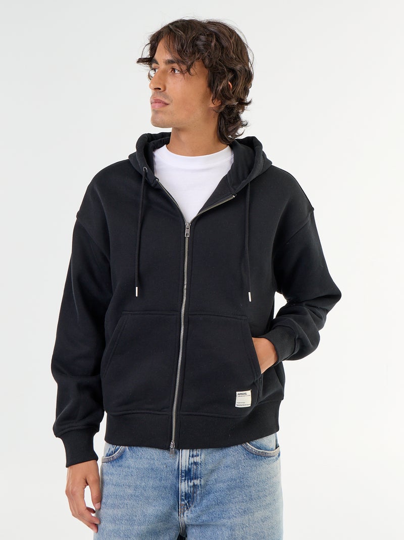 sudadera con capucha y cremallera lisa Negro - Kiabi