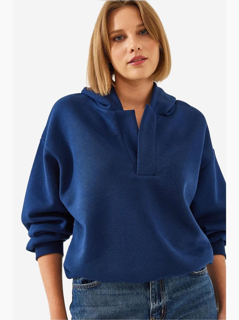 Sudadera con capucha y cuello en v lucci Azul marino - Kiabi