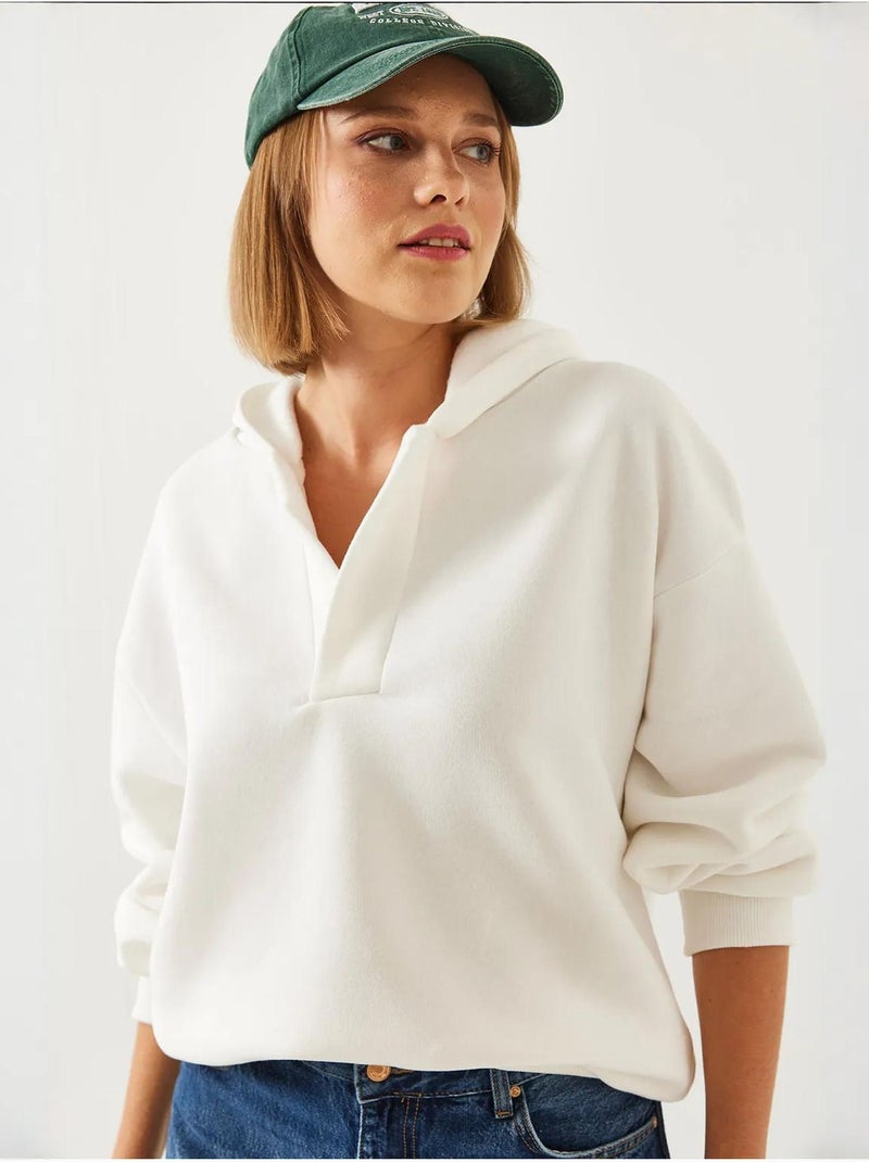 Sudadera con capucha y cuello en v lucci Blanco - Kiabi