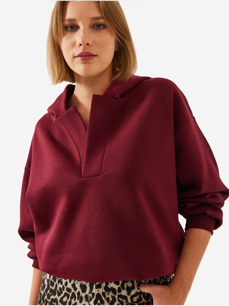 Sudadera con capucha y cuello en v lucci Rojo burdeos - Kiabi