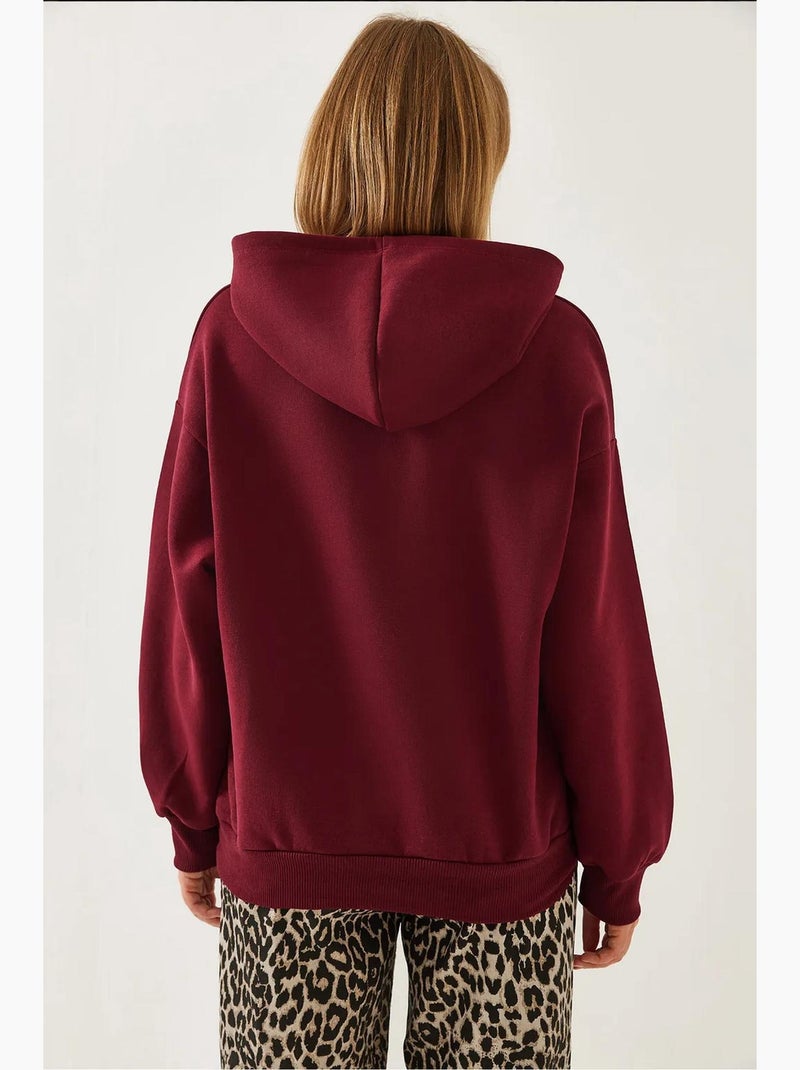 Sudadera con capucha y cuello en v lucci Rojo burdeos - Kiabi