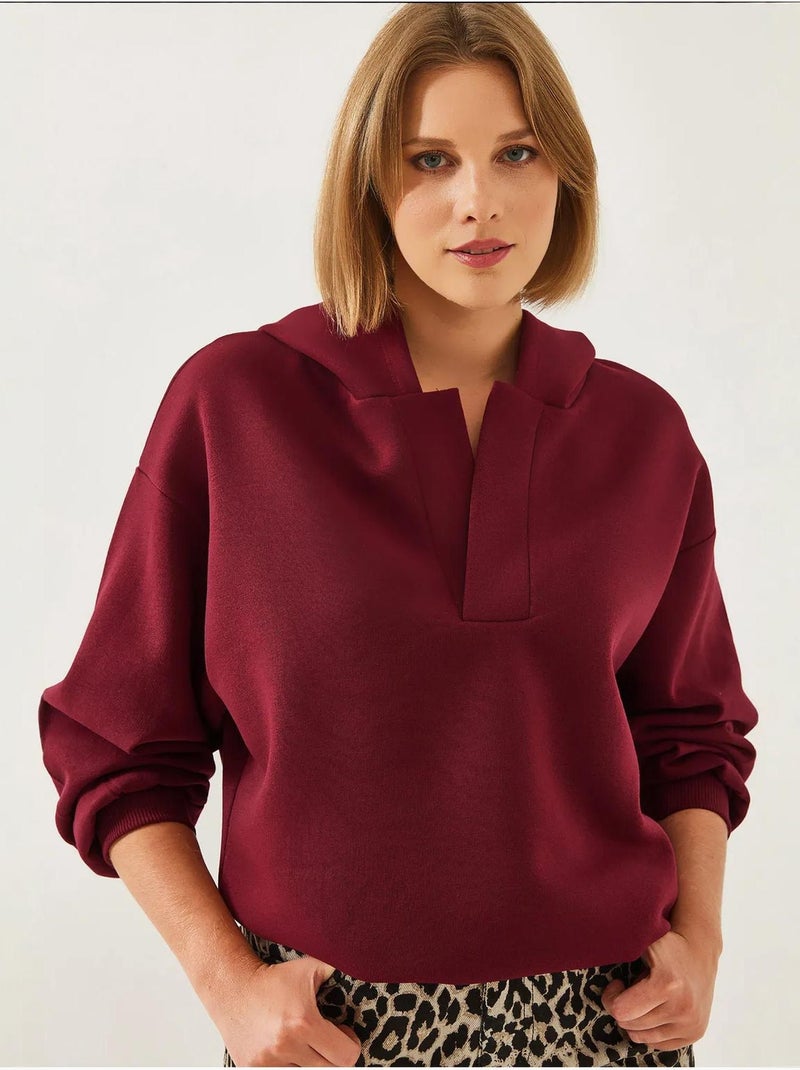 Sudadera con capucha y cuello en v lucci Rojo burdeos - Kiabi