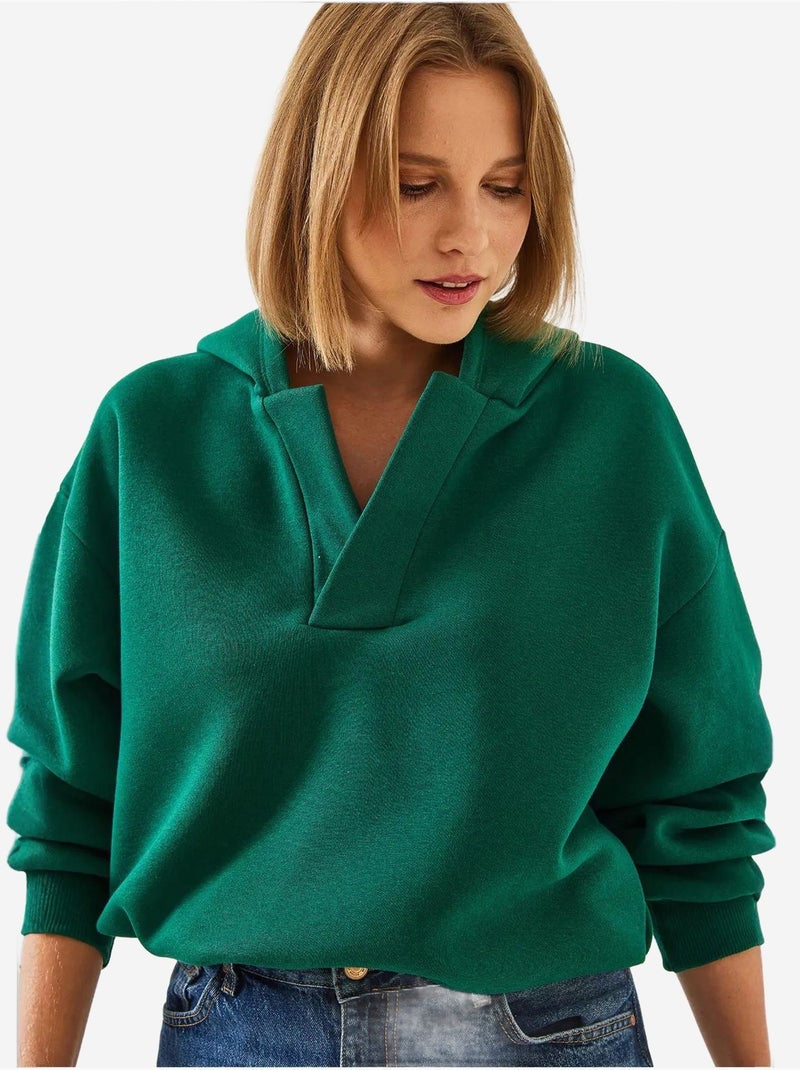 Sudadera con capucha y cuello en v lucci Verde - Kiabi