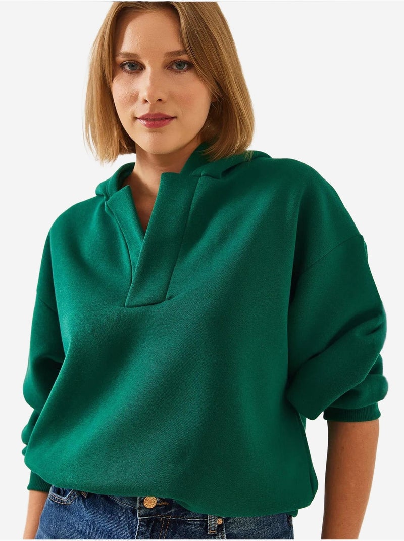 Sudadera con capucha y cuello en v lucci Verde - Kiabi