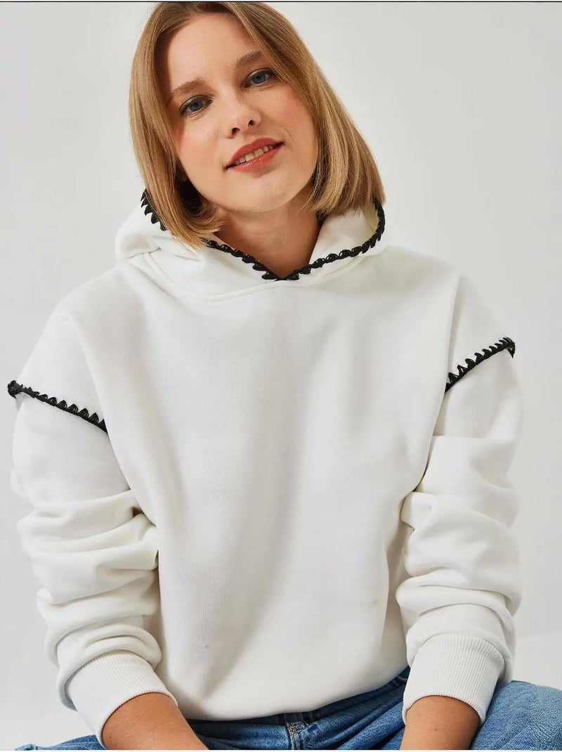 Sudadera con capucha y detalles de encaje lucci Blanco - Kiabi