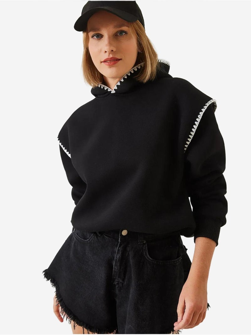 Sudadera con capucha y detalles de encaje lucci Negro - Kiabi