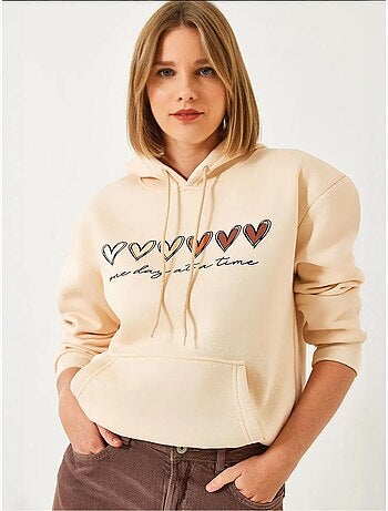 Sudadera con capucha y estampado de corazones cepillados de triple hilo lucci