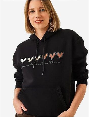 Sudadera con capucha y estampado de corazones cepillados de triple hilo lucci