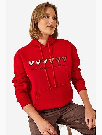 Sudadera con capucha y estampado de corazones cepillados de triple hilo lucci