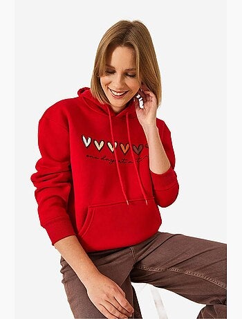 Sudadera con capucha y estampado de corazones cepillados de triple hilo lucci