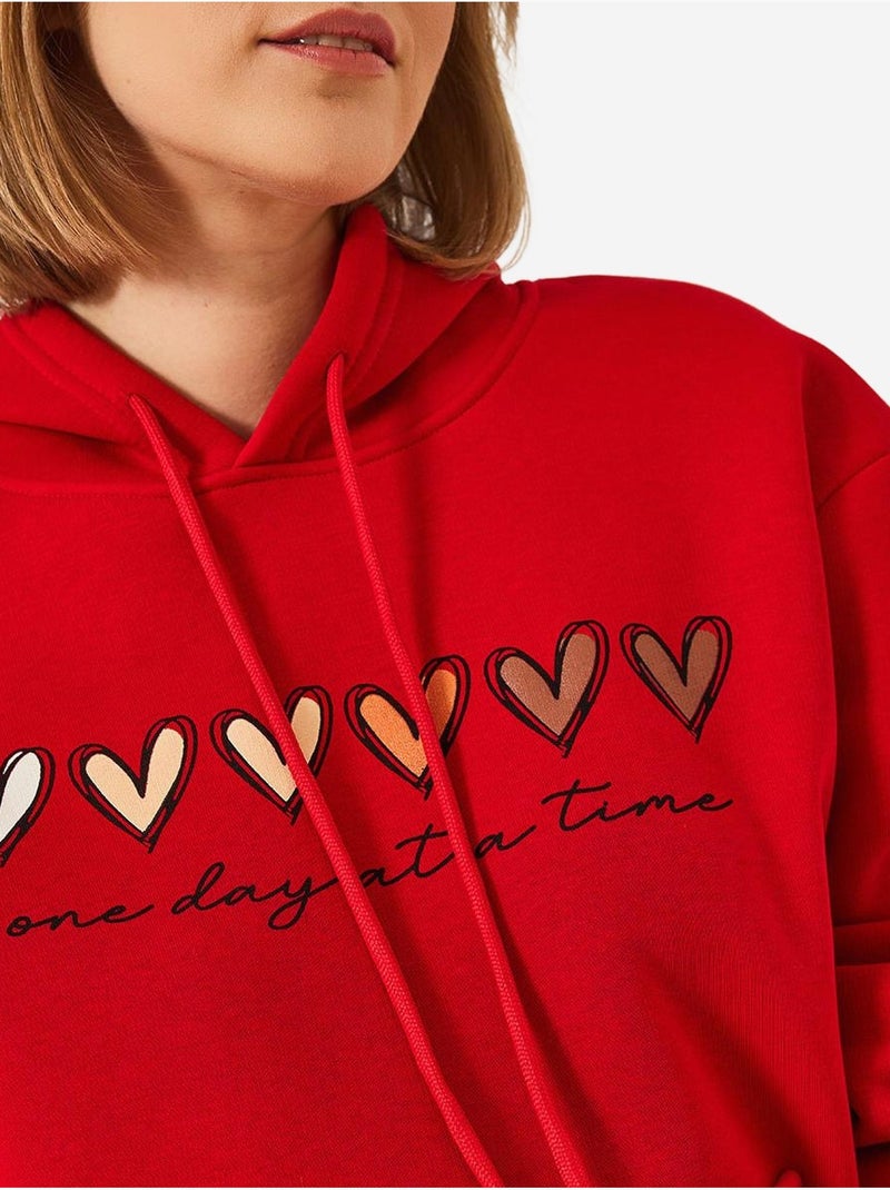 Sudadera con capucha y estampado de corazones cepillados de triple hilo lucci Rojo - Kiabi