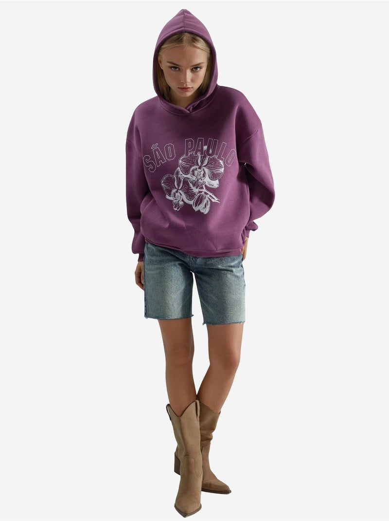 Sudadera con capucha y estampado extragrande busem Malva - Kiabi