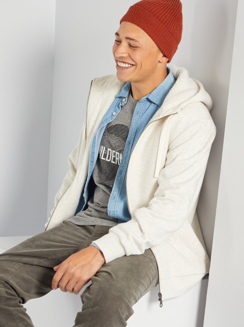 Sudadera con capucha y forro de borreguito BEIGE - Kiabi