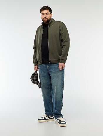 Sudadera con cremallera, cuello alto y diseño liso de algodón