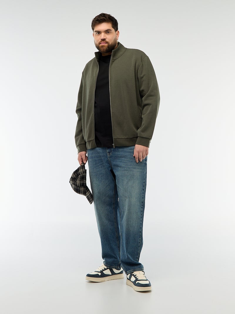 Sudadera con cremallera, cuello alto y diseño liso de algodón Kaki - Kiabi