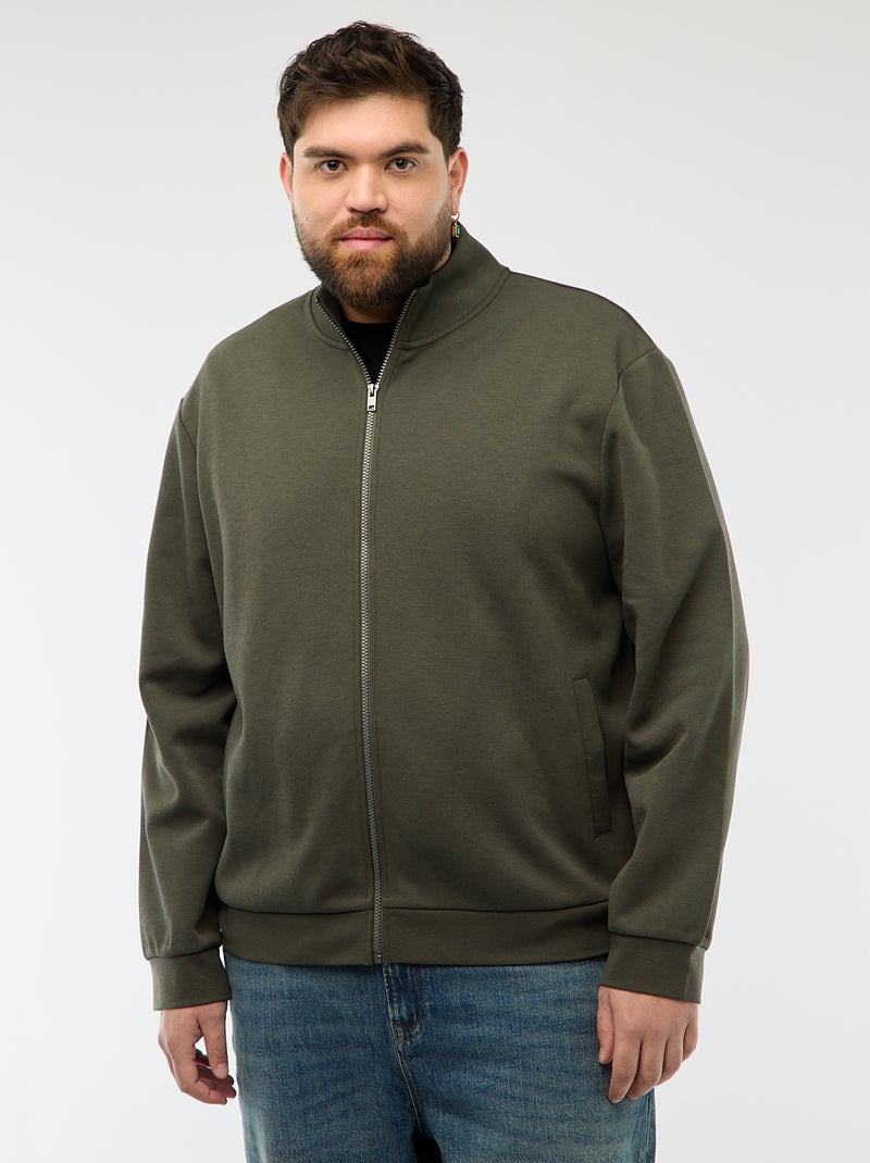 Sudadera con cremallera, cuello alto y diseño liso de algodón Kaki - Kiabi