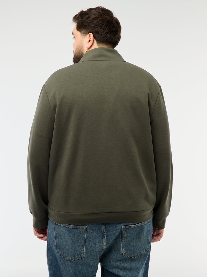 Sudadera con cremallera, cuello alto y diseño liso de algodón Kaki - Kiabi