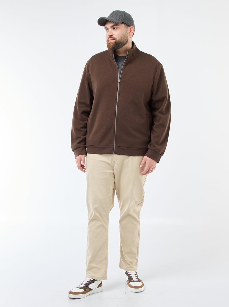 Sudadera con cremallera, cuello alto y diseño liso de algodón Marron - Kiabi