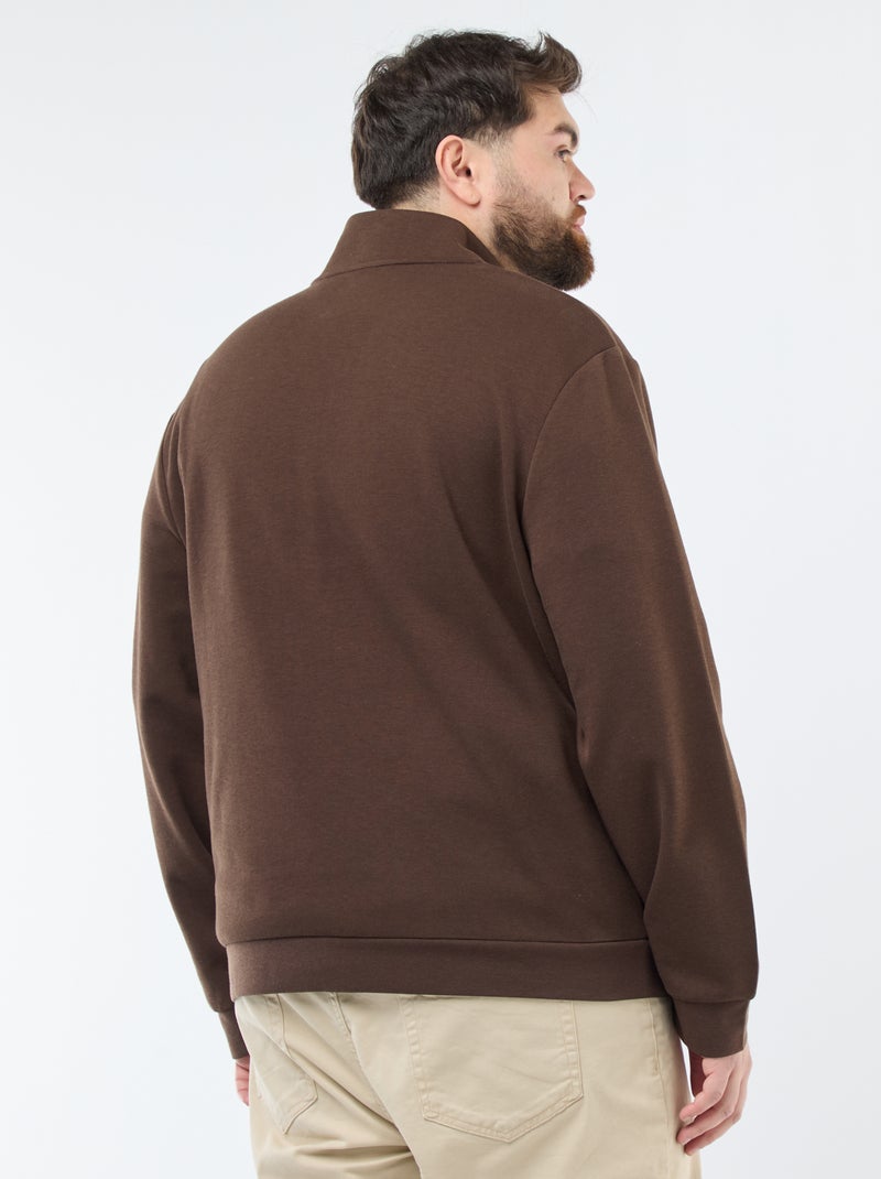 Sudadera con cremallera, cuello alto y diseño liso de algodón Marron - Kiabi
