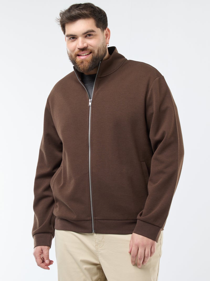 Sudadera con cremallera, cuello alto y diseño liso de algodón Marron - Kiabi