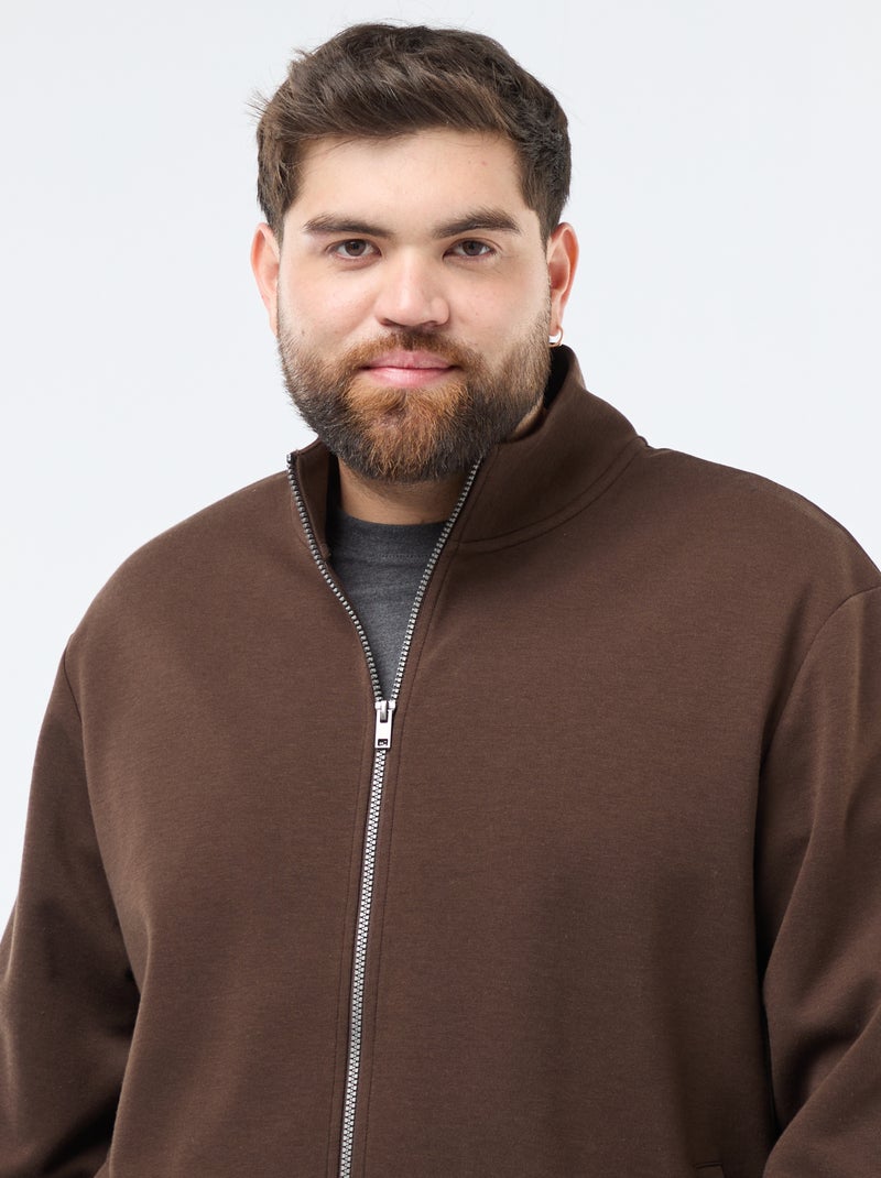 Sudadera con cremallera, cuello alto y diseño liso de algodón Marron - Kiabi