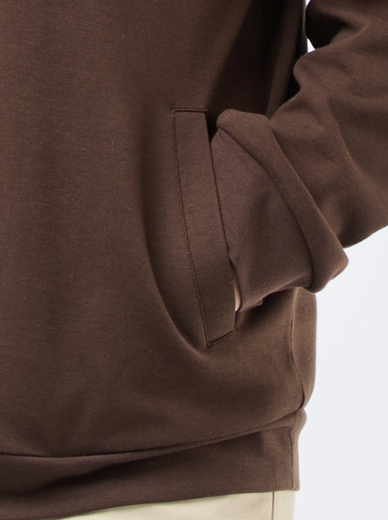 Sudadera con cremallera, cuello alto y diseño liso de algodón Marron - Kiabi