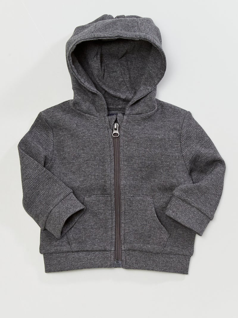Sudadera con cremallera de punto gofrado GRIS - Kiabi