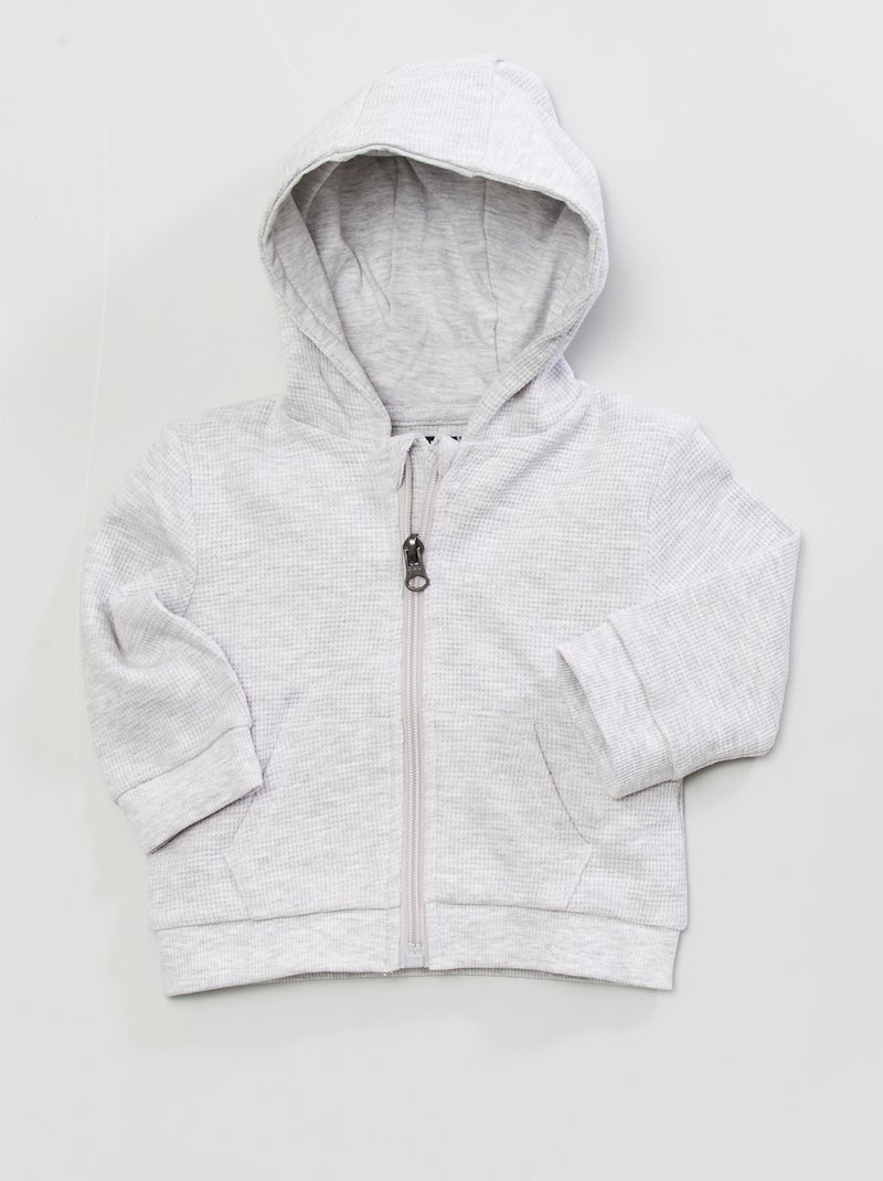 Sudadera con cremallera de punto gofrado GRIS - Kiabi
