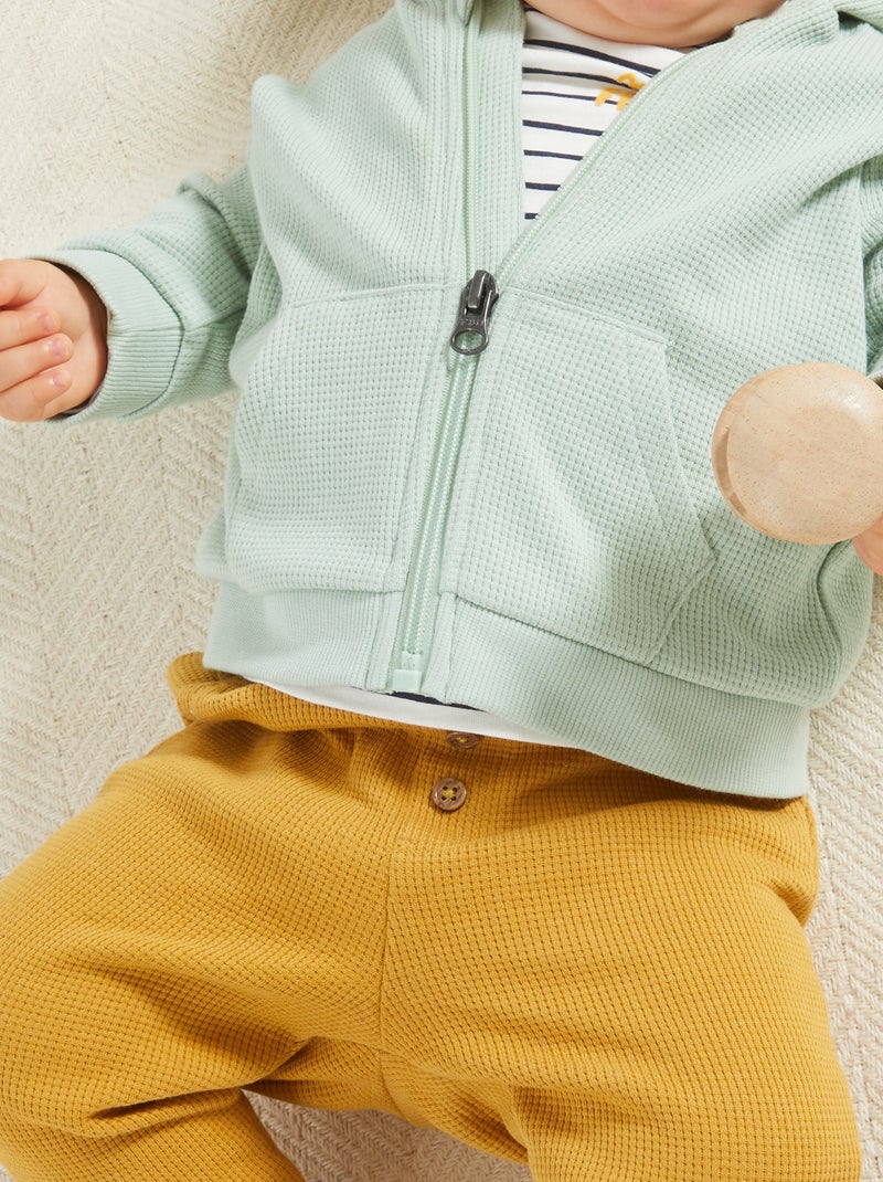 Sudadera con cremallera de punto gofrado VERDE - Kiabi