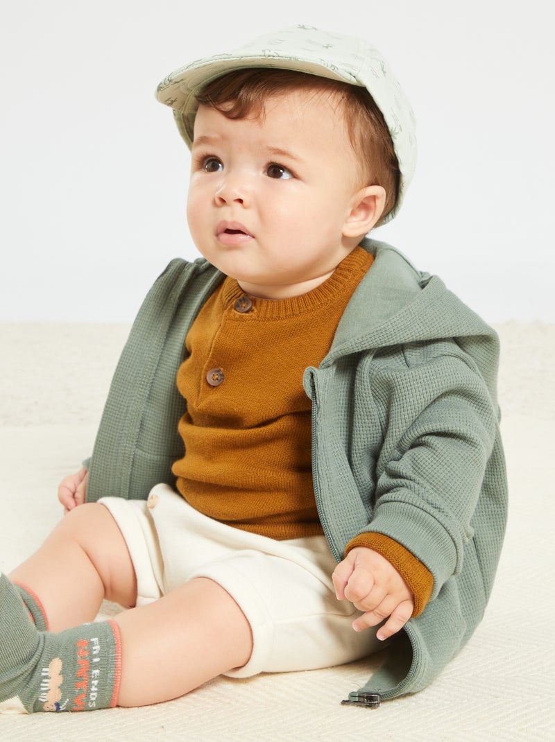 Sudadera con cremallera de punto gofrado VERDE - Kiabi