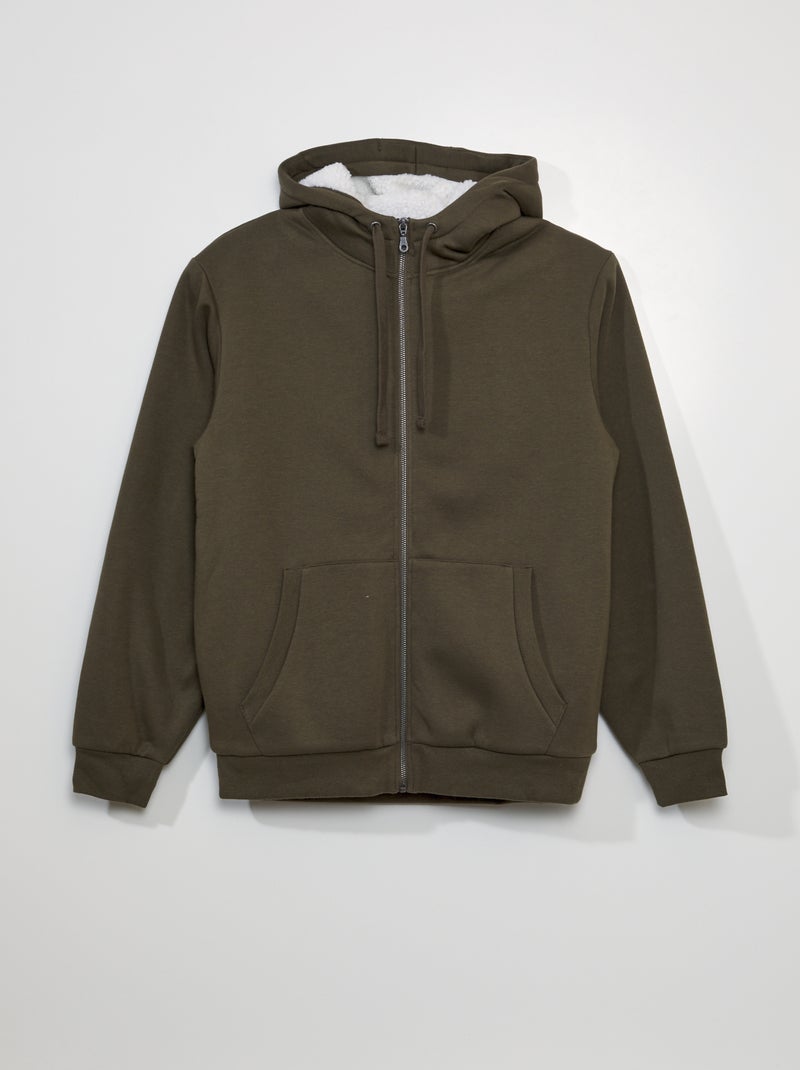 Sudadera con cremallera e interior de borreguito KAKI - Kiabi