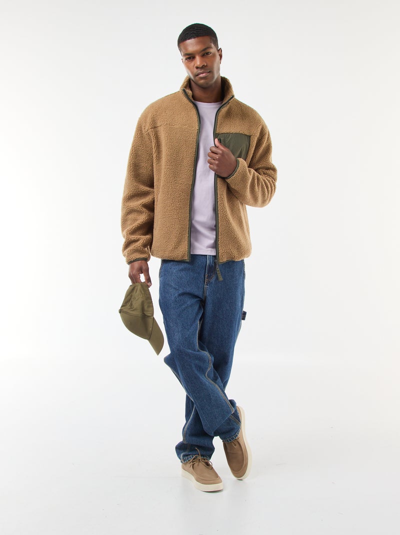 Sudadera con cremallera efecto borreguito Beige - Kiabi