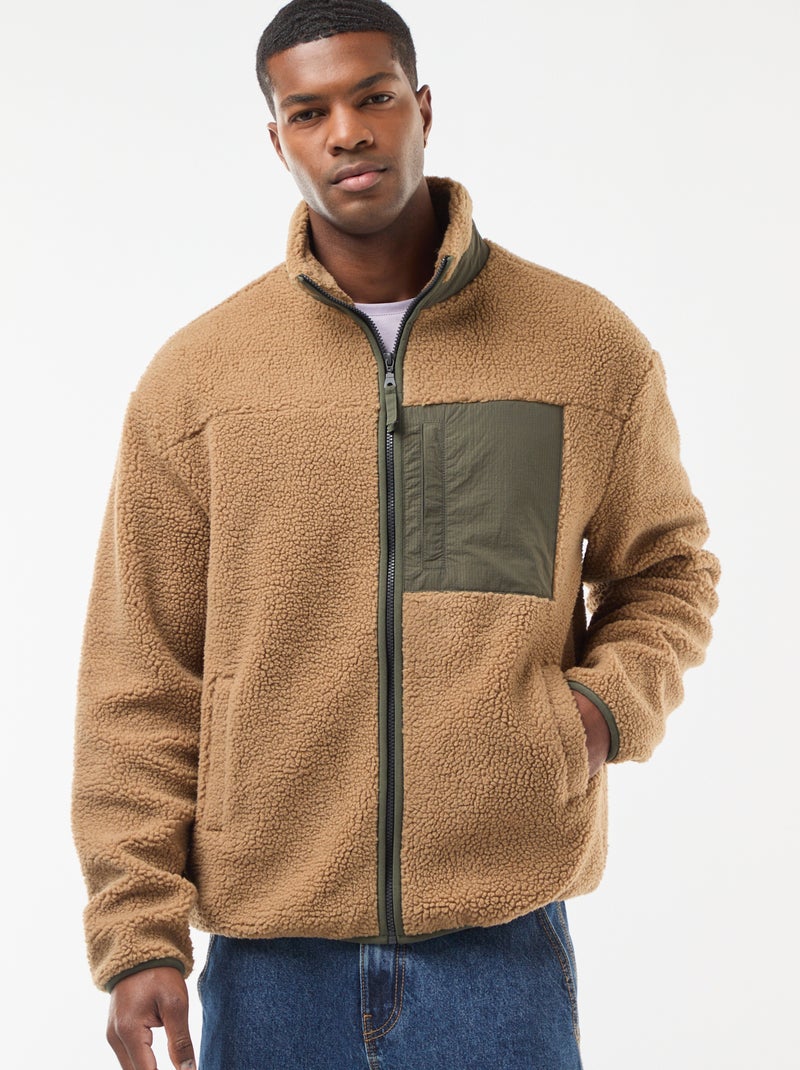 Sudadera con cremallera efecto borreguito Beige - Kiabi
