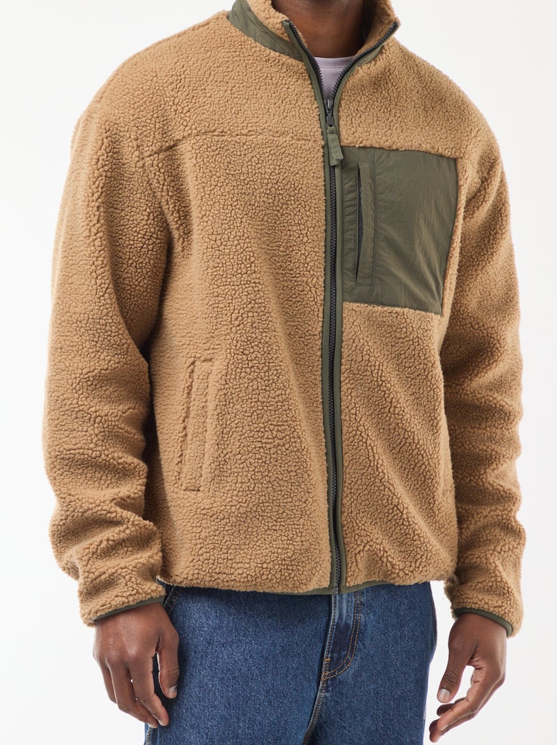 Sudadera con cremallera efecto borreguito Beige - Kiabi