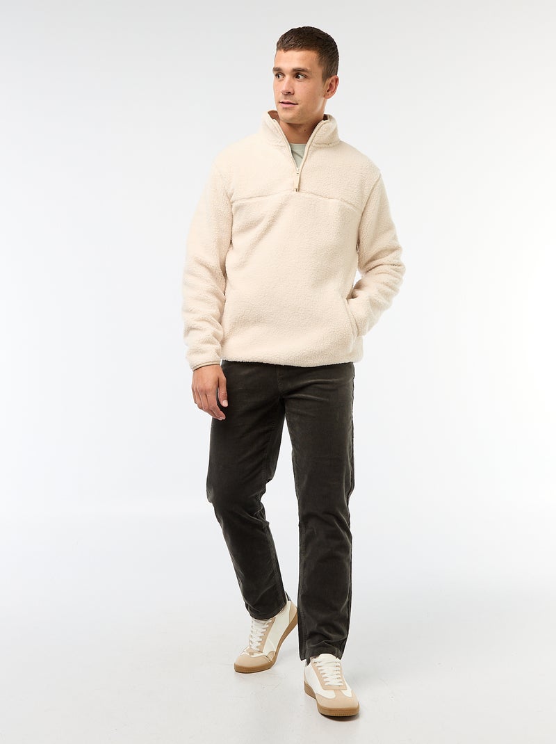 Sudadera con cremallera efecto borreguito Beige - Kiabi