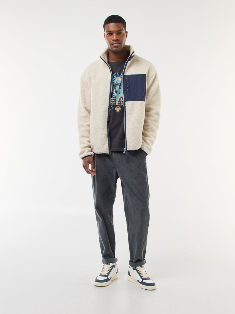 Sudadera con cremallera efecto borreguito Blanco - Kiabi