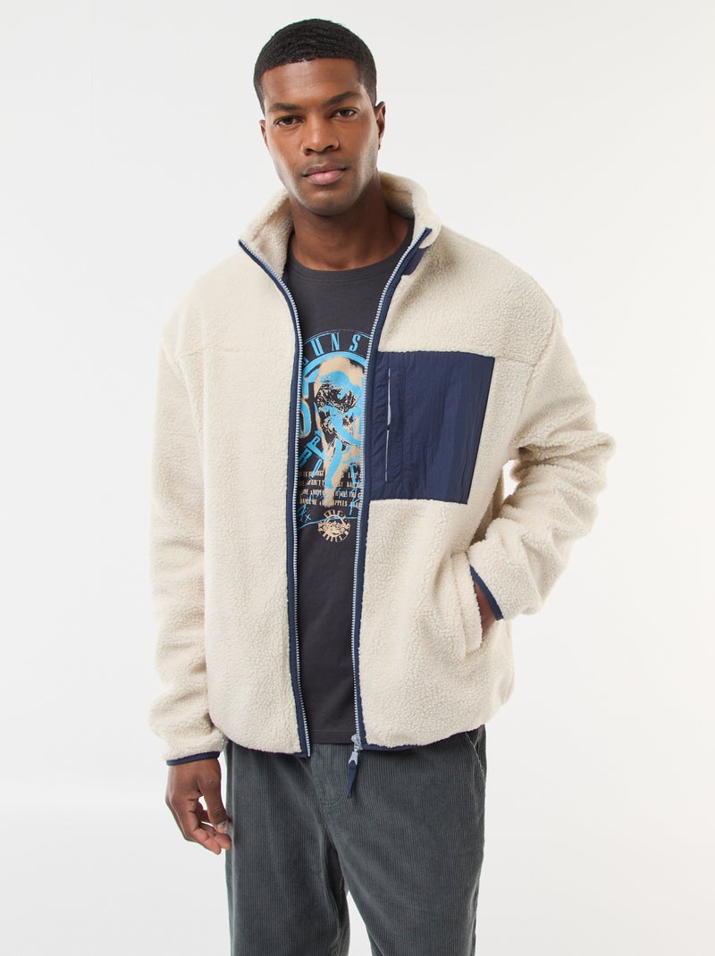 Sudadera con cremallera efecto borreguito Blanco - Kiabi