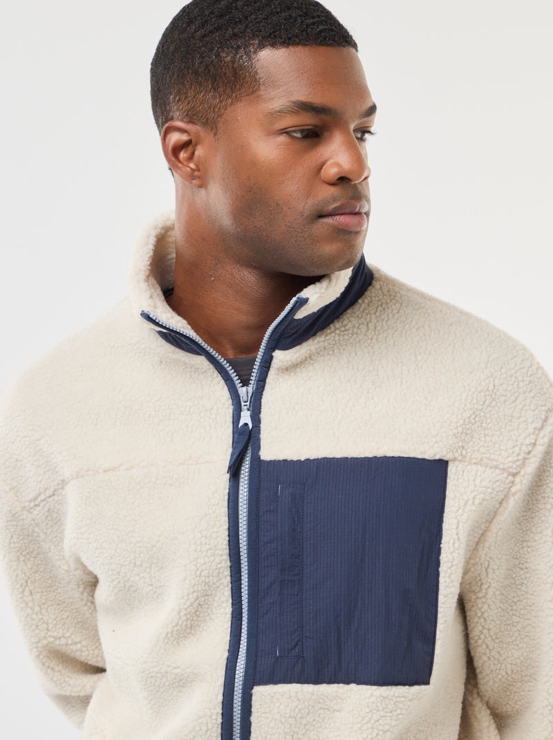 Sudadera con cremallera efecto borreguito Blanco - Kiabi