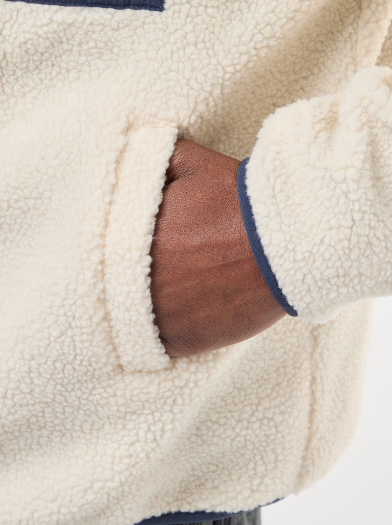 Sudadera con cremallera efecto borreguito Blanco - Kiabi