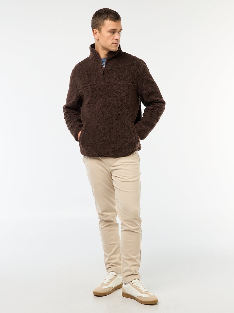 Sudadera con cremallera efecto borreguito Marron - Kiabi