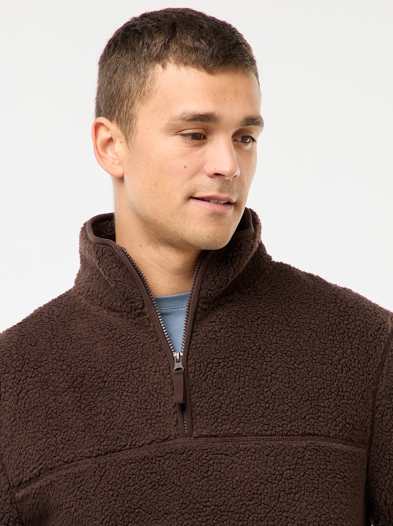 Sudadera con cremallera efecto borreguito Marron - Kiabi