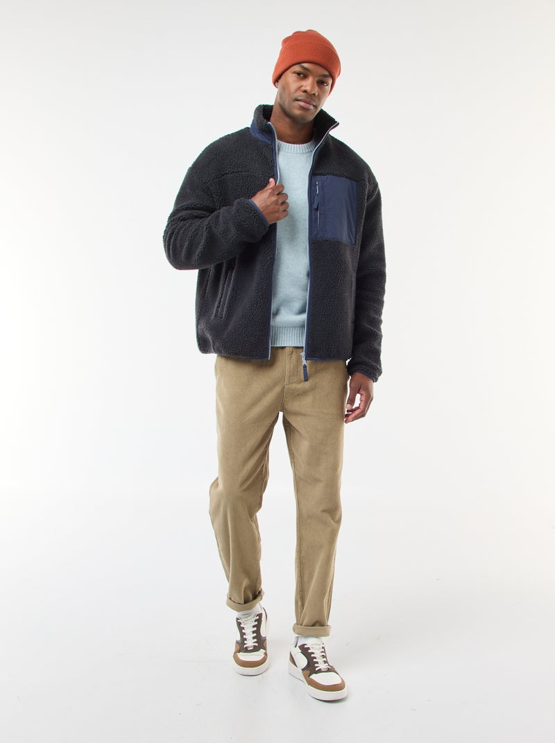 Sudadera con cremallera efecto borreguito Negro - Kiabi