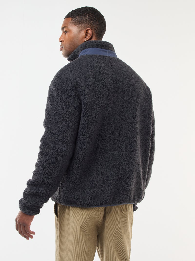 Sudadera con cremallera efecto borreguito Negro - Kiabi